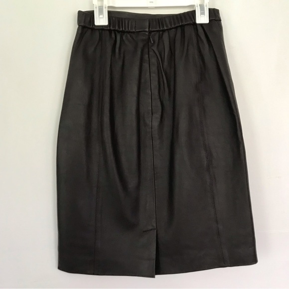 PAMELA McCoy Women's 100% Leather Brown Slit Pencil Tailored Skirt Size XS - Picture 3 of 15